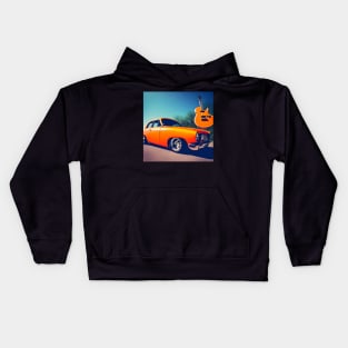 An Orange Guitar Suspended above An Orange Car Kids Hoodie